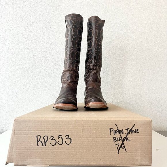 Rod Patrick Womens Cowboy Boots 10.5 A Brown Perro Loco Leather Blunt Toe Tall - Picture 12 of 13